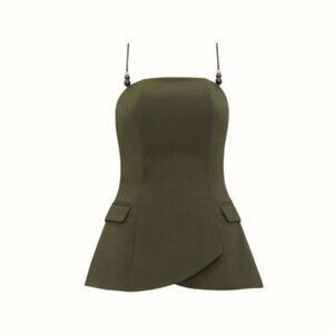 New Andrea Iyamah Varu Top Olive Green Beaded  Details Sz L